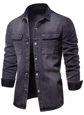 Denim jacket trendy shirt coat水洗牛仔夹克潮流欧美衬衫外套男