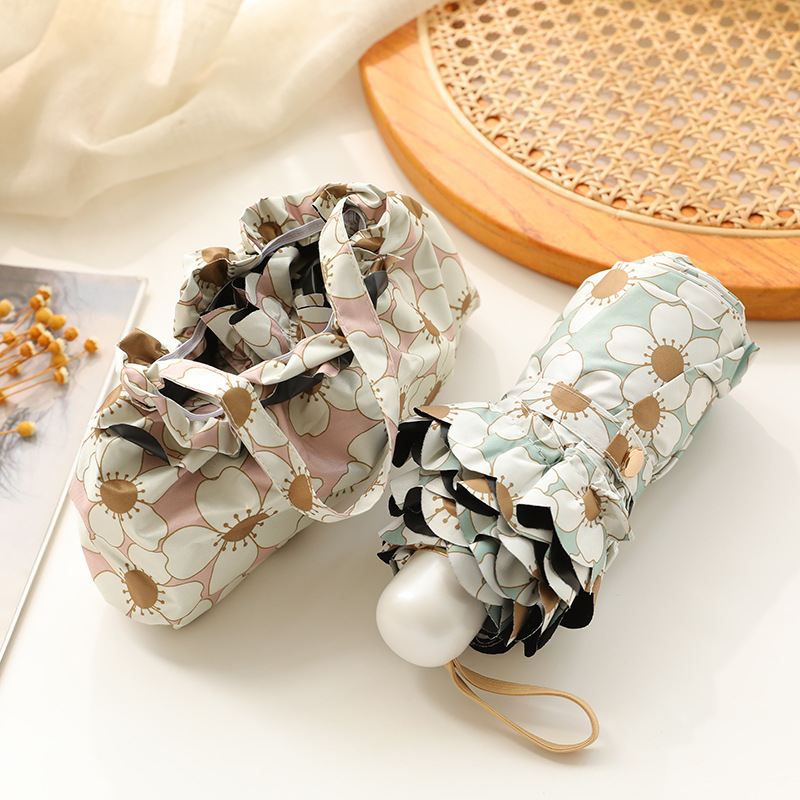 花边五折伞小巧便携晴雨两用公主伞黑胶防晒防紫外线太阳伞高颜值