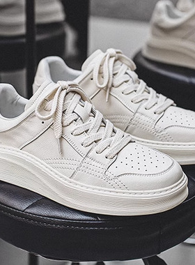 牛皮小白鞋2026夏季新款韩版百搭厚底牛皮白鞋运动休闲板鞋鞋