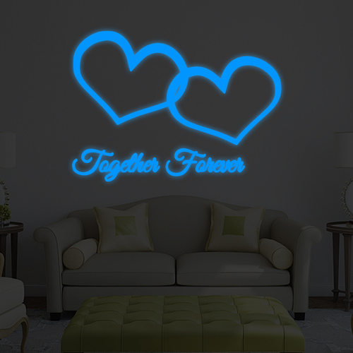 亚马逊跨境精雕夜光蓝光心形英文字荧光贴纸Together Forever墙贴