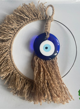 波西米亚风恶魔之眼挂件 evil eye 手工麻线编织土耳其蓝眼睛壁挂