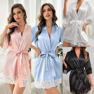 新娘浴袍睡袍蕾丝花边睡衣 women's pajamas homewear nightwear