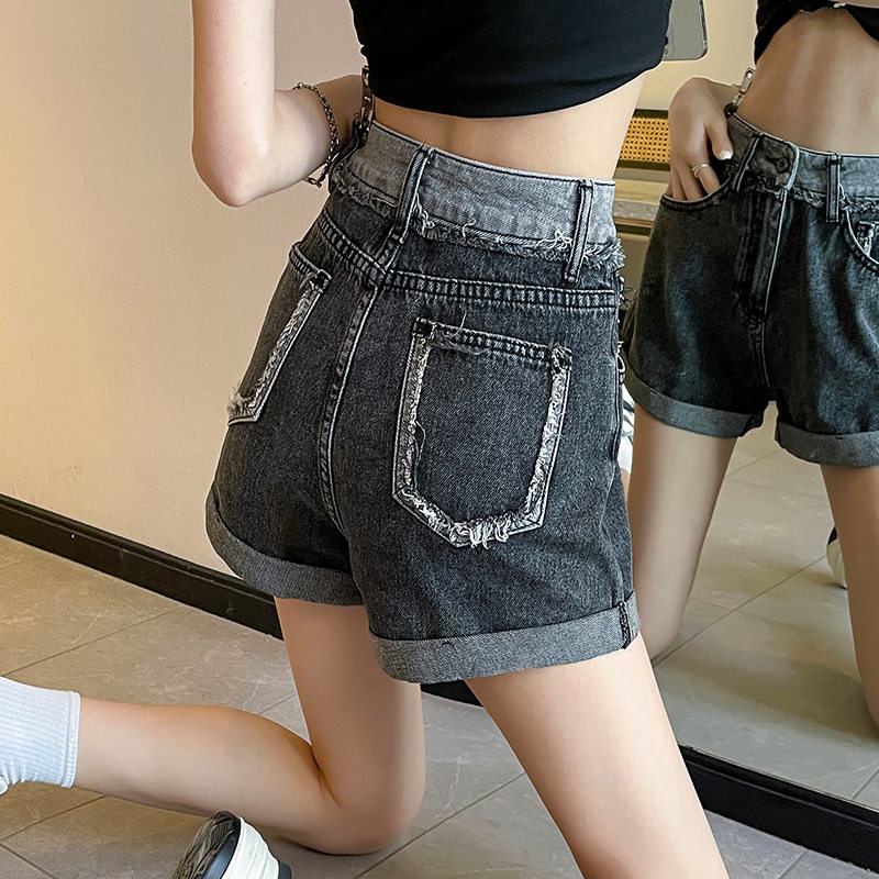 新款甩卖弹力美洋女装ins潮高腰百搭设计感显瘦a字mm阔腿热裤子