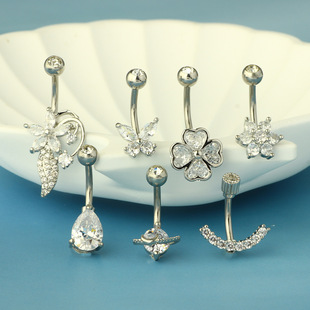 速卖通eBay亚马逊爆款不锈钢肚脐钉镶锆石肚脐环人体穿刺饰品现货