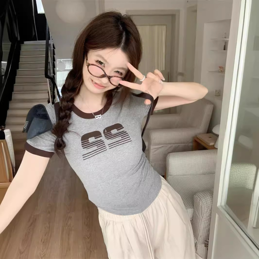 美式t恤女复古短袖印花茵如澜