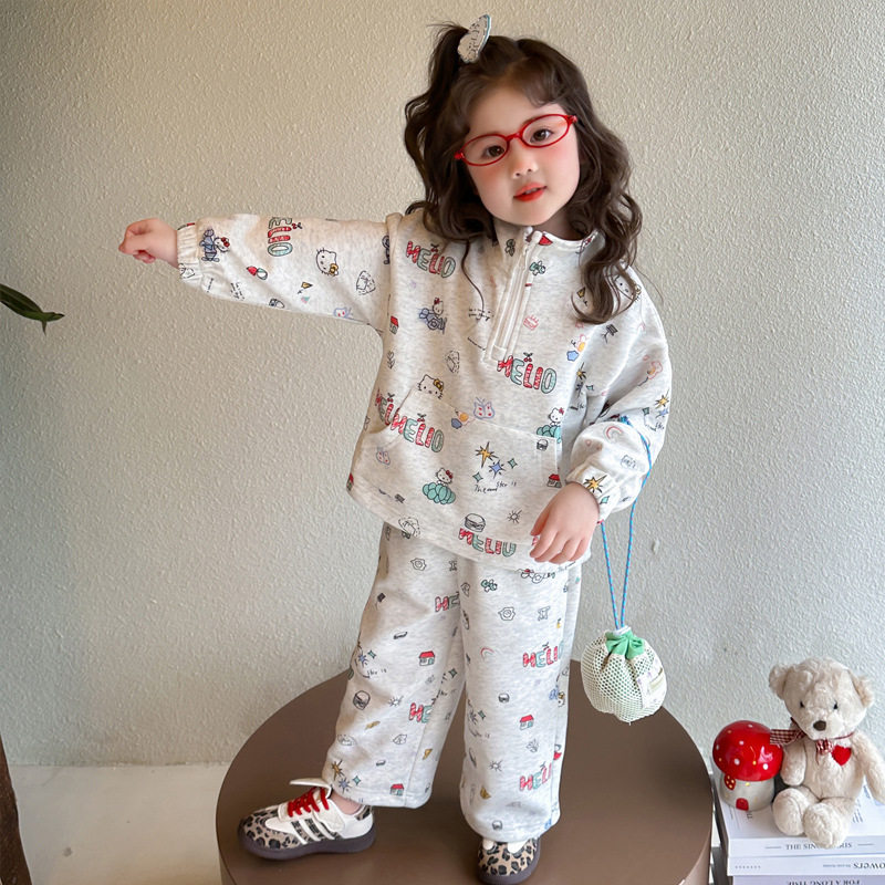 女童秋装套装2025新款卡通满印女秋季衣服洋气儿童早秋两件套,商品下架区,祺妙童装