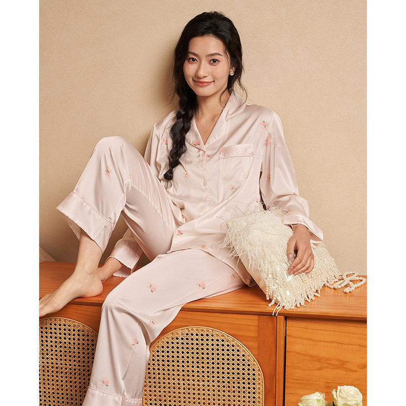 甜美少女风睡衣女常规款冰丝2026春夏季长袖舒适家居服套装跨境