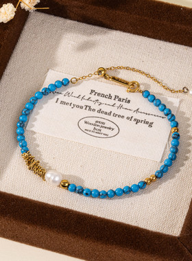 新款绿松石手链珍珠拼接复古原创设计小众轻奢高级感百搭串珠手链