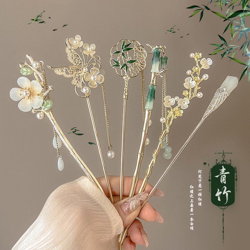 新款级感新中式发簪花朵流苏发钗发饰