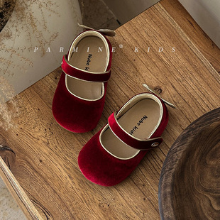 秋季一岁女宝公主鞋学步周岁鞋子女宝宝丝绒婴儿红色单鞋女童鞋子