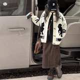 女童加厚毛衣外套2025年秋冬新款中大童卡通刺绣针织开衫撞色上衣，童装毛衣，祺儿童装