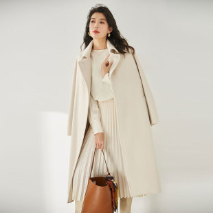 盛宏冬新简约帅气关门领一粒扣宽松顺滑羊毛中长款 大衣女13566