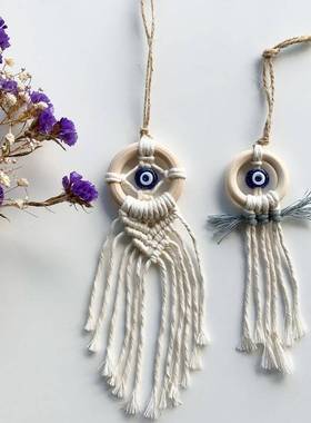 手工编织棉线木圈蓝眼睛挂件 evil eye土耳其恶魔之眼吊饰 车挂饰