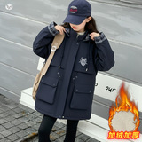 女童加绒加厚派克服2025年冬季新款中大童工装棉服御寒夹克衫外套，童装棉衣，祺儿童装