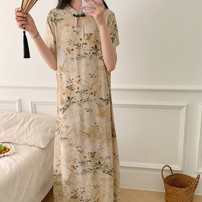 绵绸旗袍棉绸改良夏季