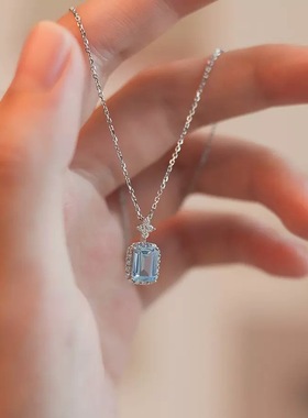 海蓝宝纯银香水瓶项链女