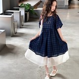 女童连衣裙夏季2025新款湖州织里童装蓝格子拼接裙子棉布公主裙潮，商品下架区，祺儿童装