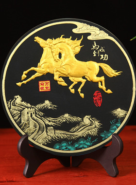 马年商务会议春节开门红礼品活性炭雕工艺品电视柜摆件马到成功