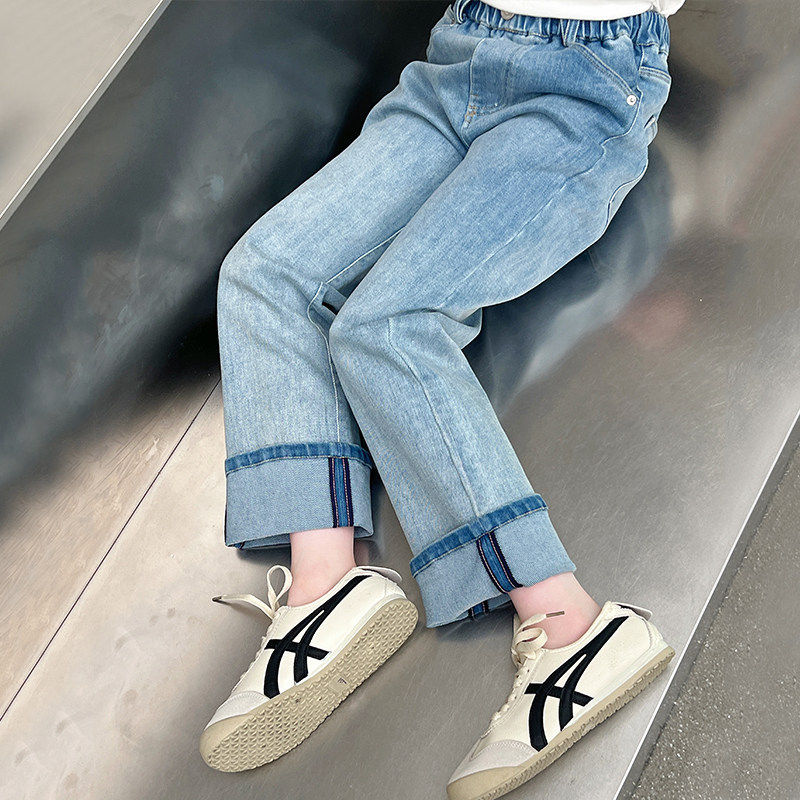 女童直筒修身牛仔裤儿童洋气休闲长裤子大童女孩2026春秋装新款