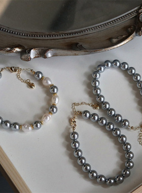 银灰色混搭珍珠手链珍珠都市风