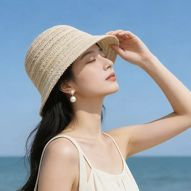 2026夏季新款遮阳帽子女韩国东大门编织镂空出游草帽防晒帽渔夫帽