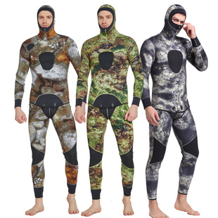 5MM橡胶潜水服保暖冬泳长袖连体泳衣两件套加厚水母服捕猎鱼服