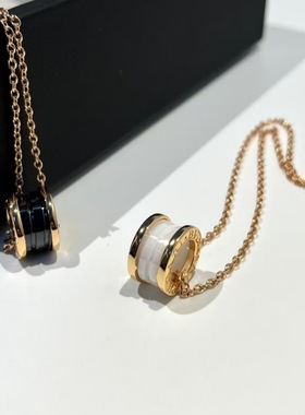 家版本925银CNC小蛮腰弹簧项链时尚百搭菱角陶瓷镶钻情侣项饰