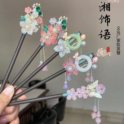 古风流苏级感黑檀木发簪新中式旗袍简约气质盘发簪子发饰