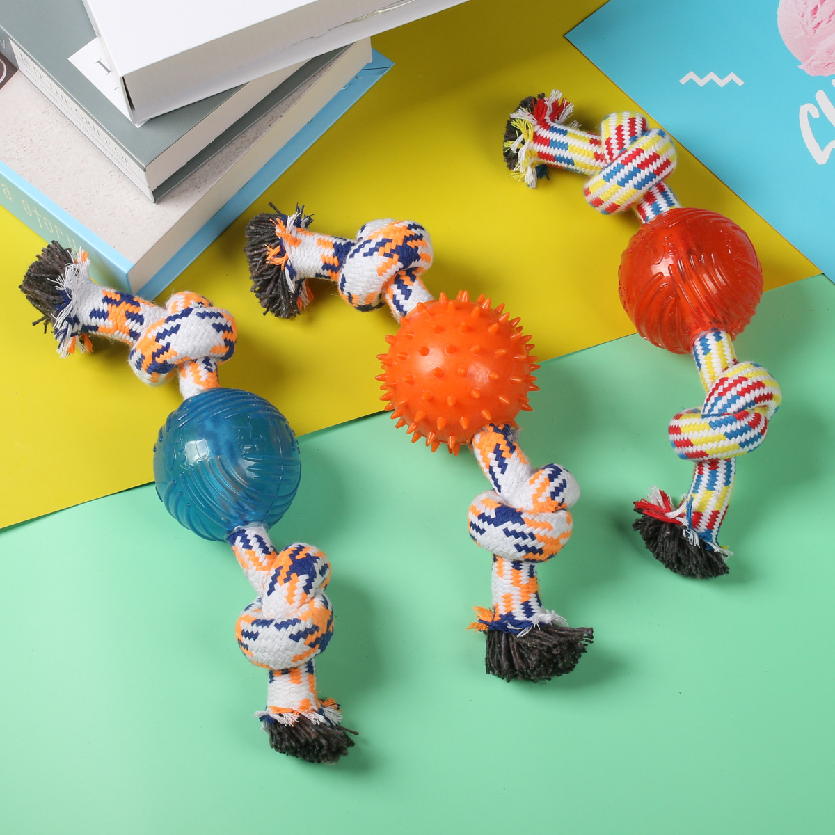 狗狗玩具耐咬TPR宠物玩具泰迪比熊磨牙洁齿双结咬绳球小型犬玩具