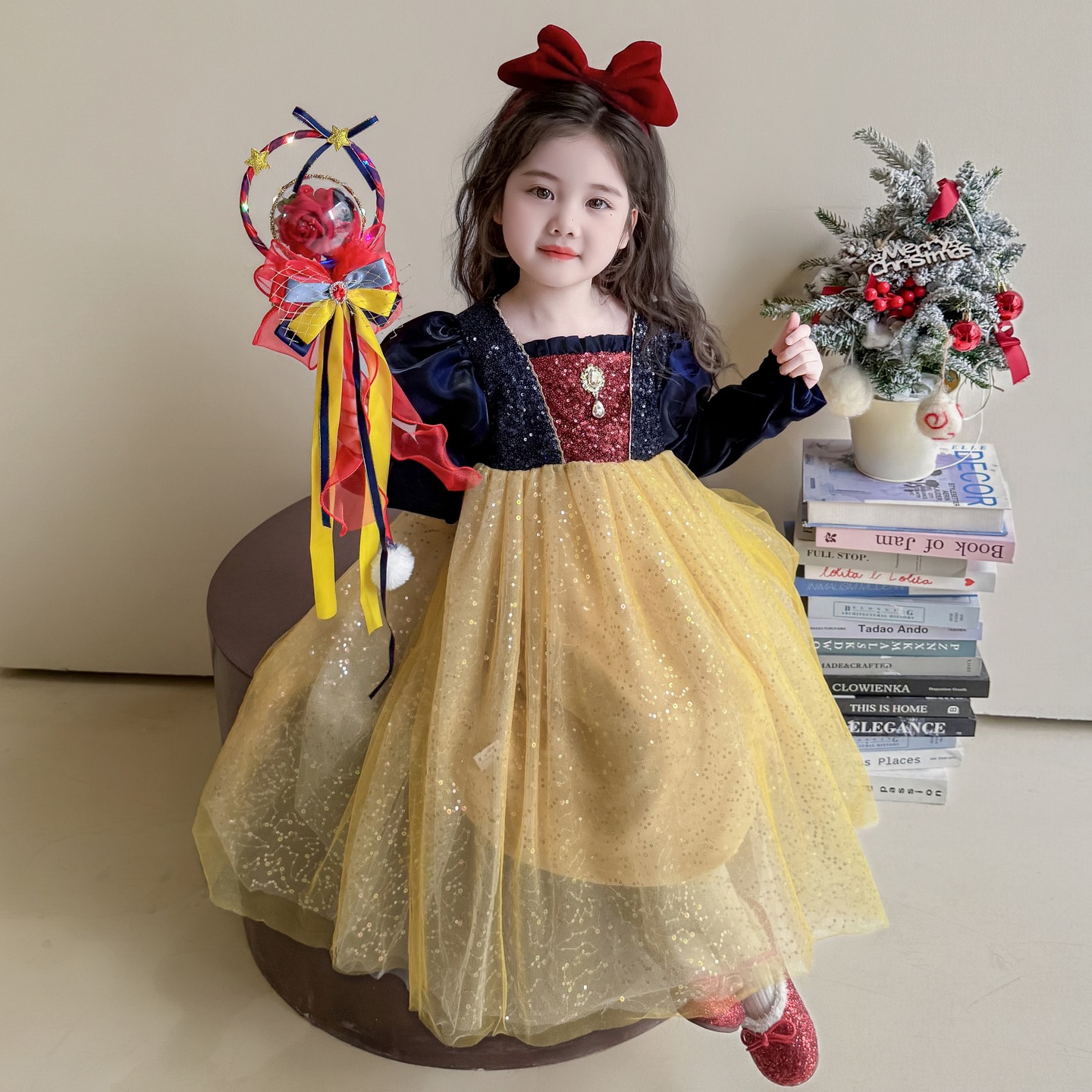 女童加绒白雪公主裙冬季2025新款洋气儿童生日礼服裙子加厚连衣裙，童装连衣裙，祺妙童装