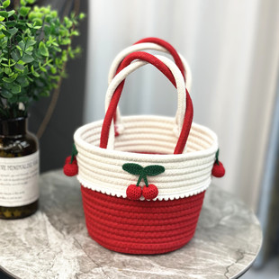 樱桃包手提篮度假沙滩包女新款棉线包婚庆回礼篮礼品篮子收纳篮