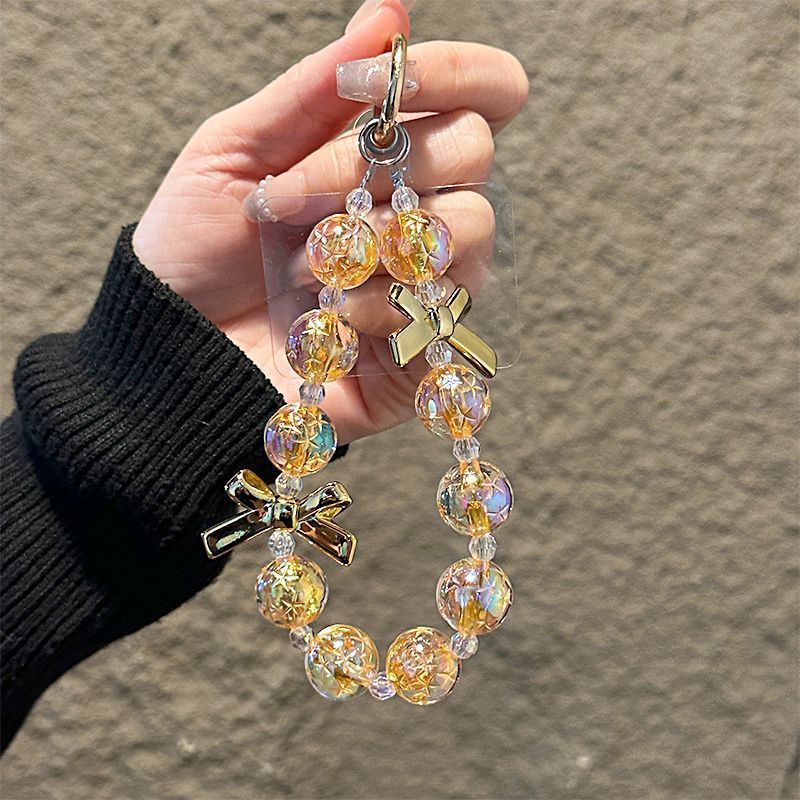 星空串珠手机链钥匙扣蝴蝶结手机壳挂件挂饰少女包包手提链条挂绳