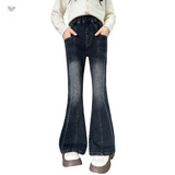 女童微喇裤加绒加厚2025年秋冬新款中大童修身牛仔喇叭裤百搭长裤，童装裤子，祺儿童装