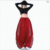 闪钻条纹烫钻垂感爵士舞 子曳舞休闲裤 2026运动弯刀裤 女阔腿长裤