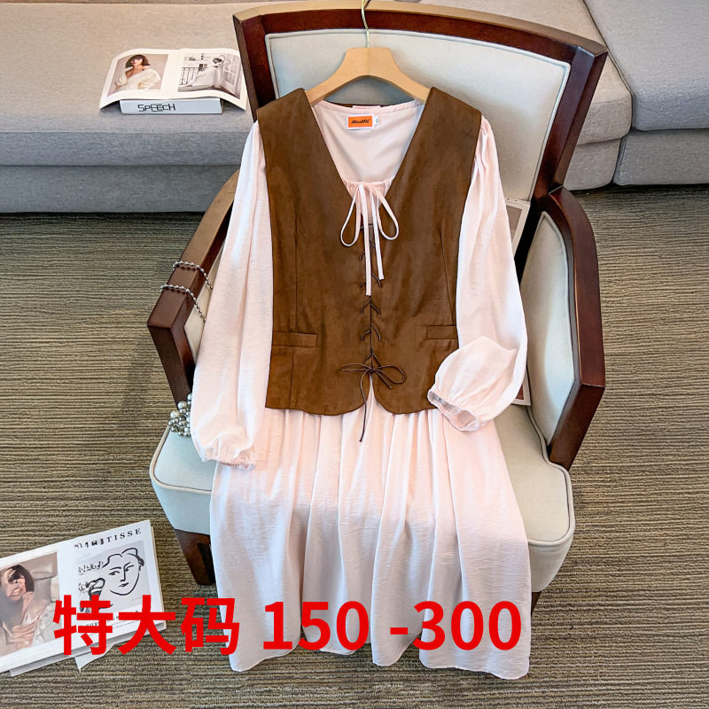 300斤春秋韩系特大码胖MM宽松遮肚马甲减龄长袖连衣裙时尚套装女,女装/女士精品,大码套装,淘宝优惠券,粉丝福利购,淘宝优惠卷