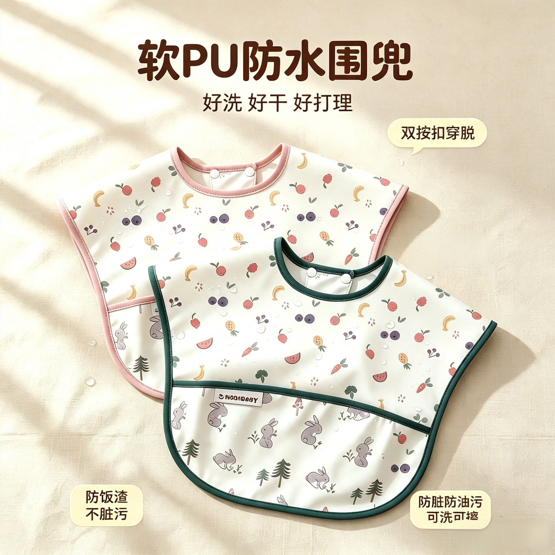 软PU防水罩衣宝宝围兜防油污饭衣
