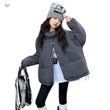 女童2025冬季新款级黑茶连帽外套女大童户外加绒保暖派克服外套，童装外套，祺儿童装