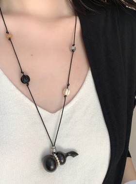 「落渔火」新中式葫芦项链国风吊坠文艺复古简约毛衣链
