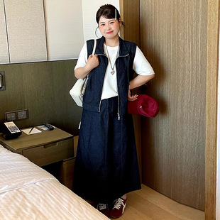 乃粒NT1375大码女装立领马甲外套半裙牛仔套装26春胖mm休闲两件套