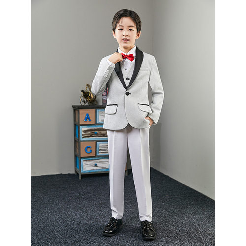 男童银白色小礼服演出西服英伦风