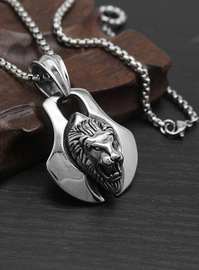 跨境吊坠项链钛钢狮子狮头男饰品