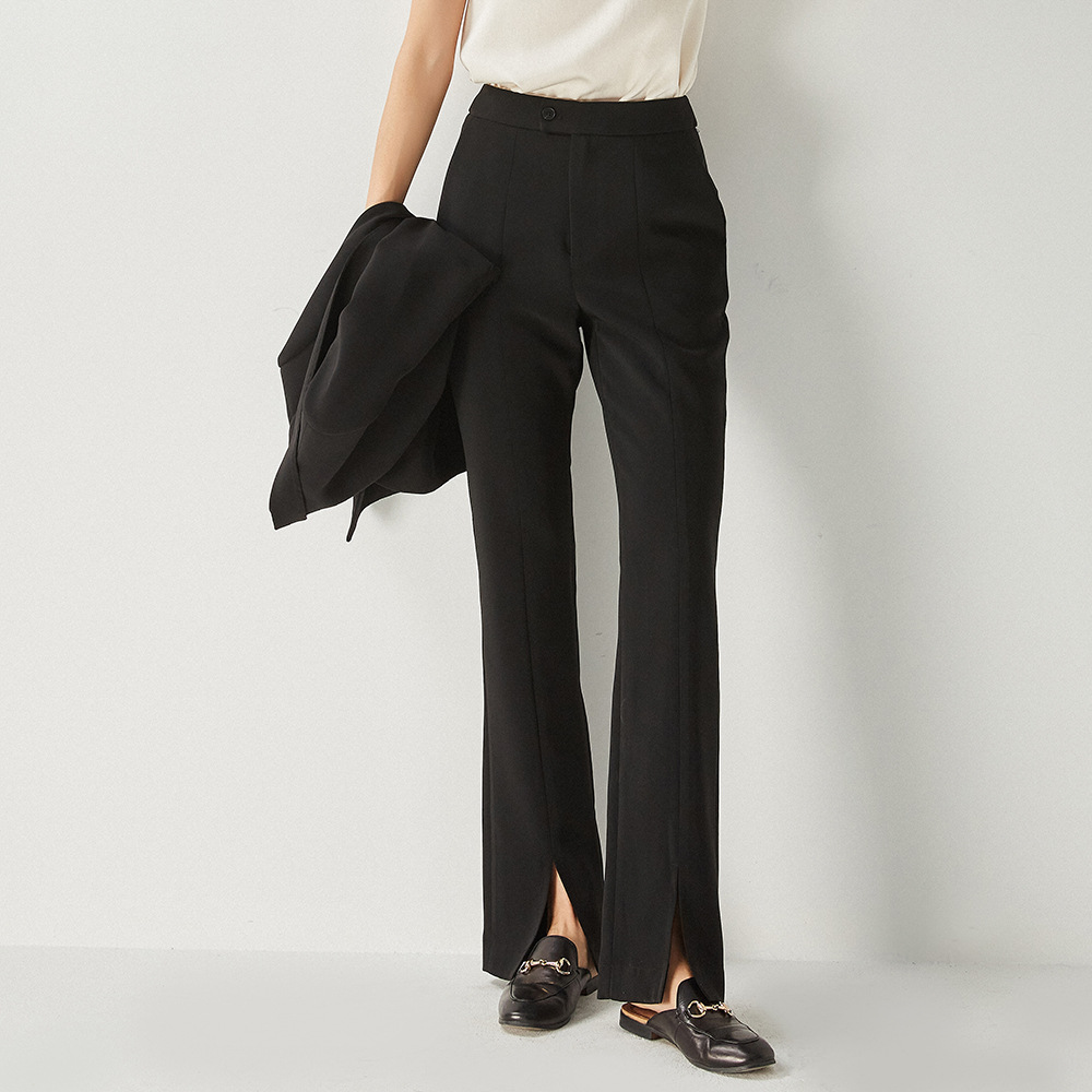 河马休闲显瘦微喇黑色长裤