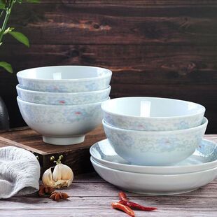 老式 怀旧陶瓷碗家用农村饭碗加厚米饭碗釉下彩可进微波炉碗斗笠碗