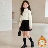 女童小香风加绒打底衫2205秋冬新款中大童小爱心花边长袖内搭春秋，童装外套，祺儿童装