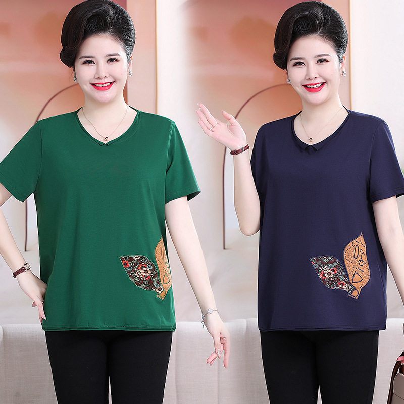 加肥大码短袖T恤夏季女装200斤宽松纯棉休闲太太打底衫胖妈妈上衣
