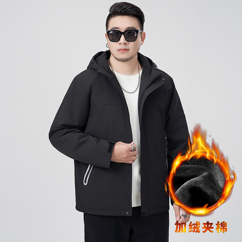 2025胖子加绒棉服大码装冬季加厚派克服御寒保暖外套宽松加棉衣男