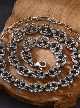 小众银饰男士s925纯银项链霸气精工猪鼻子环扣环拼接项链情侣银链