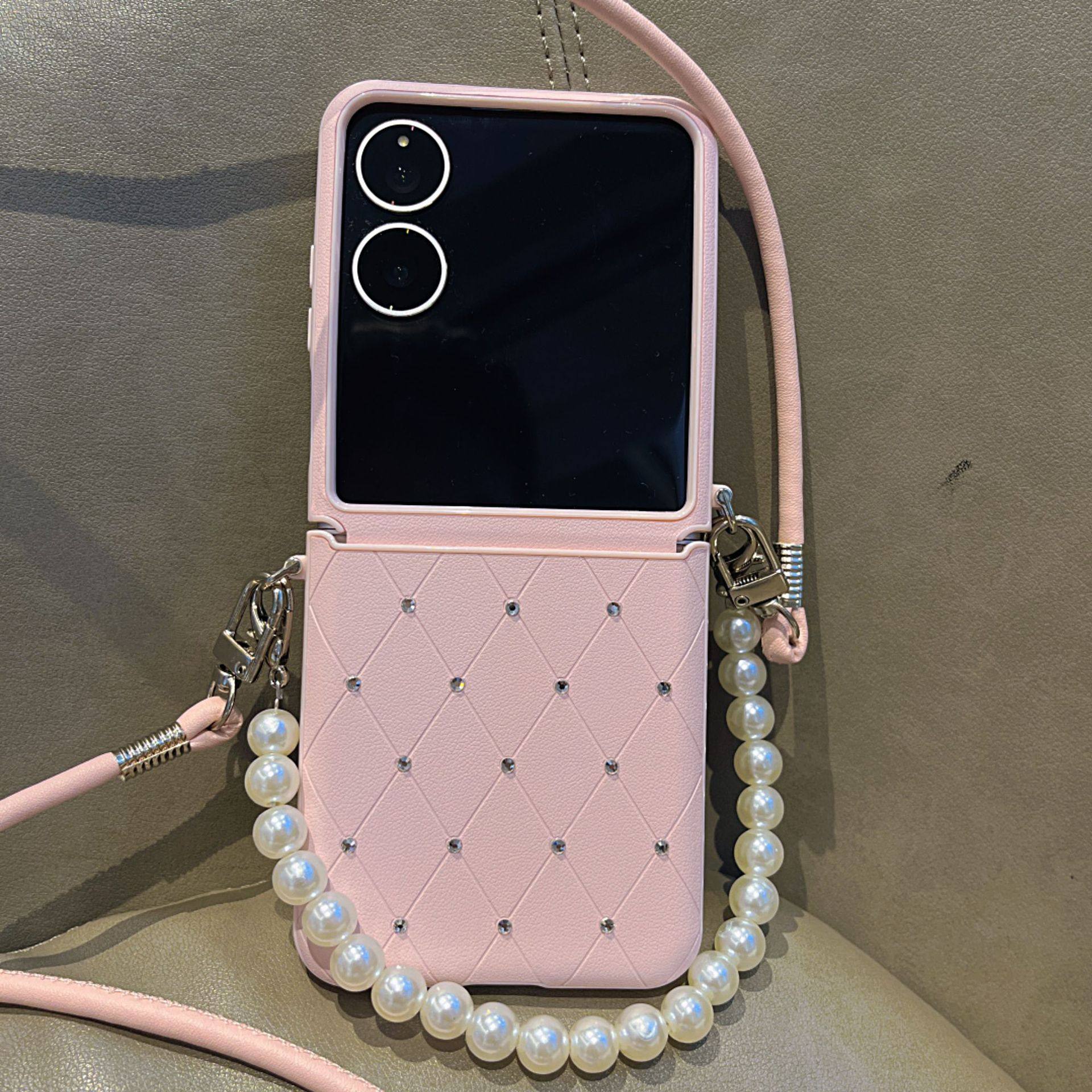 适用小米MIXFlip2手机壳女防摔mixfilp折叠屏中轴全包2405CPX3DC菱格纹镶钻素皮2505APX7BC可手提高级感