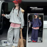 女童套装2025秋冬加绒新款中大童卡通卫衣格子花边休闲阔腿裤两件，童装休闲套装，祺儿童装