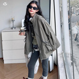 女童风衣外套2025秋季新款大口袋拉链衫中大童长袖上衣外穿套装潮，童装风衣，祺儿童装